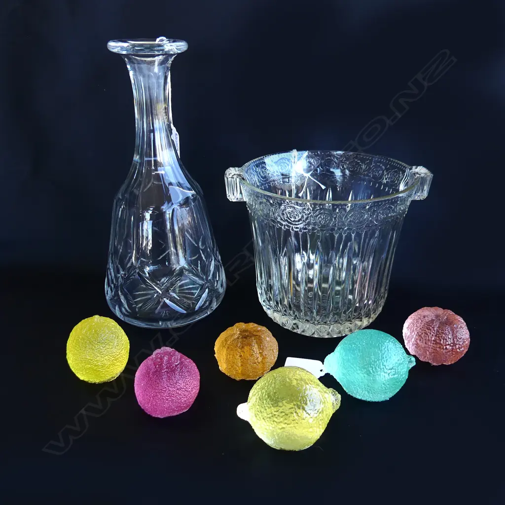 GLASS ICE BUCKET, DECANTER AND HANDMADE TRANSLUCENT FRUIT Image 1++