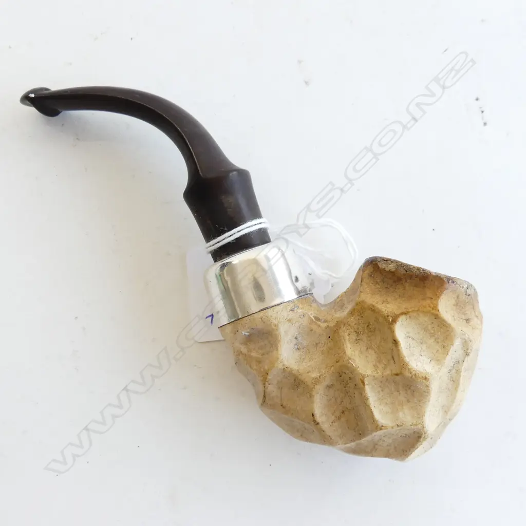 IRISH STERLING SILVER & MEERSCHAUM PIPE STAMPED PETERSON’S DUBLIN STERLING SILVER W. IRISH HALLMARKS L. 140mm Image 1++