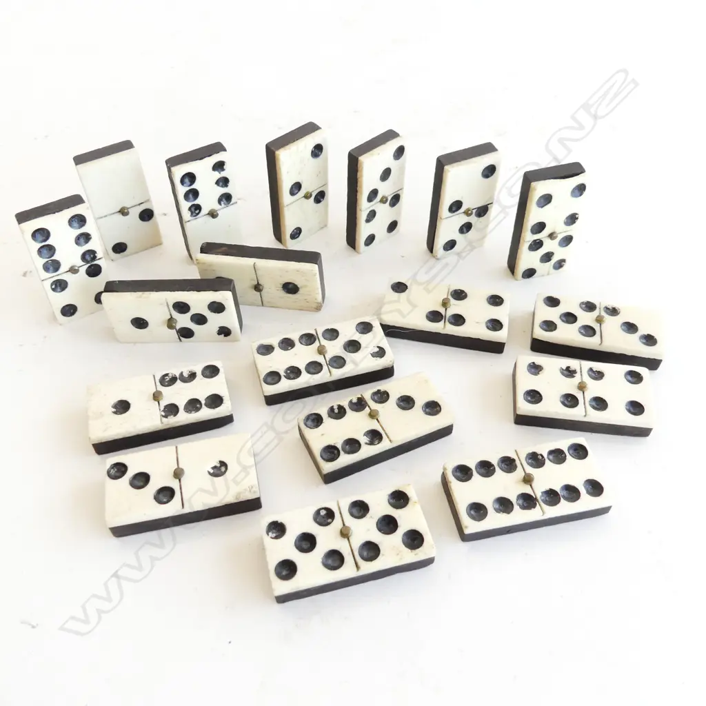 18 ANTIQUE BONE & EBONY DOMINOES Image 1++
