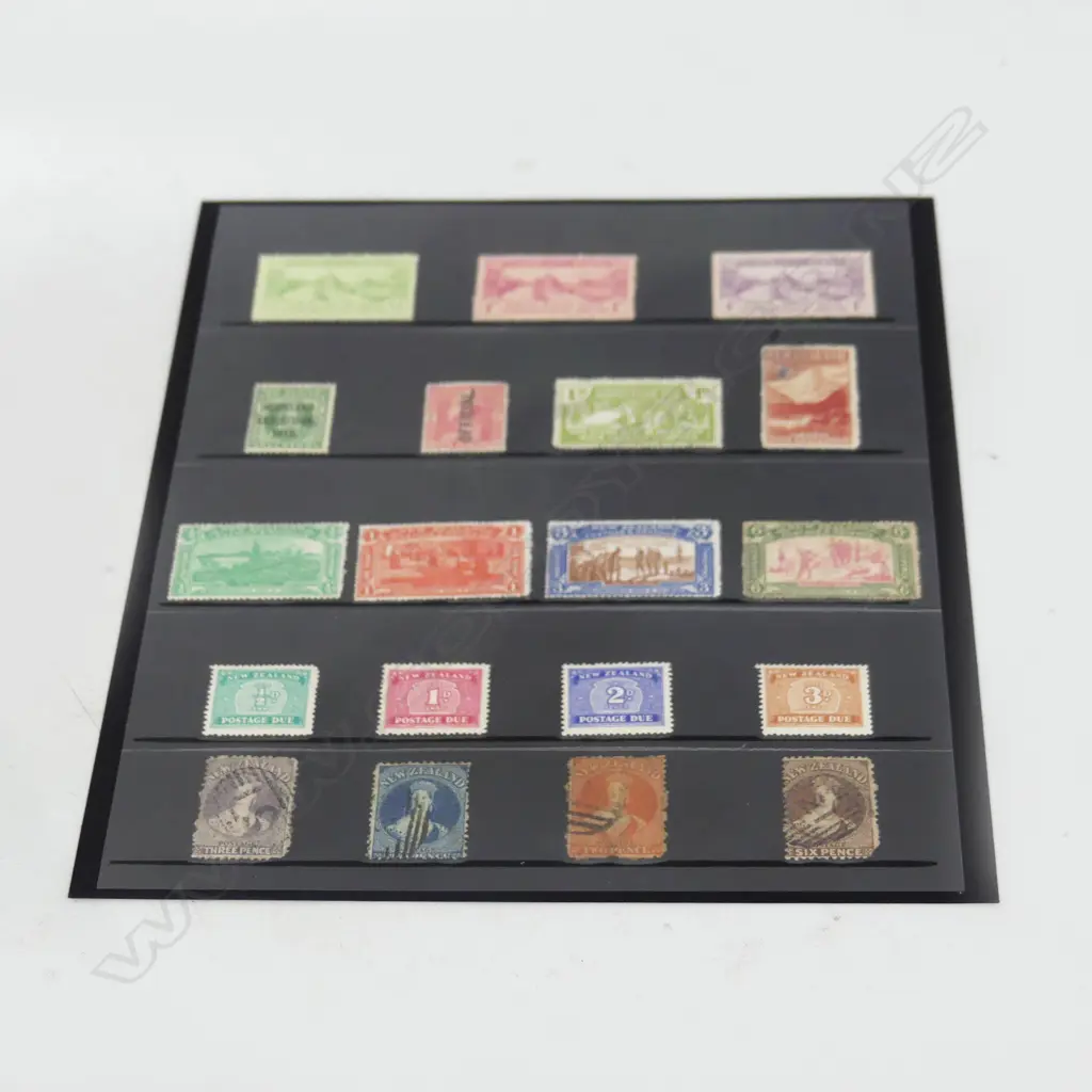 PAGE OF GOOD EARLY NZ STAMPS: Dunedin Exhib x3. ChCh Exhib. X4. $ Full Faces etc Image 1++