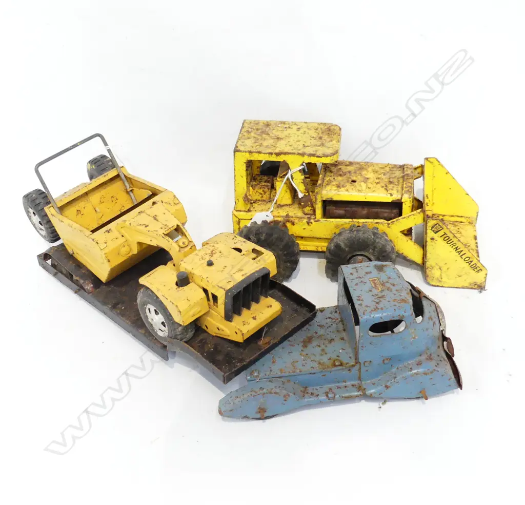  VINTAGE TIN TOY TOURNALOADER L290MM TRIANG TRUCK TRAILER & EARTHMOVER L500MM Image 1++
