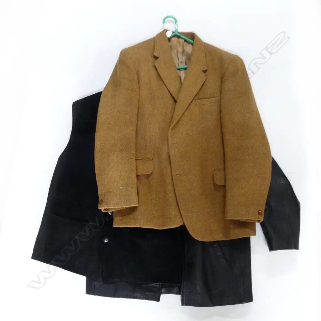 3 JACKETS: ‘OUTFIT OF LONDON’ LEATHER JACKET/QUILTED LINING, SUEDE JERKIN, HARRIS TWEED JACKET Image 1++