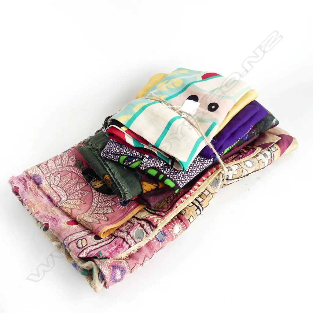 ASSORTMENT OF 7 SCARVES & SHAWLS + PATCHWORK SHISHA PANEL OF MIRROR PAKASTANI EMBROIDERY (FADED) 430 X 820mm Image 1++