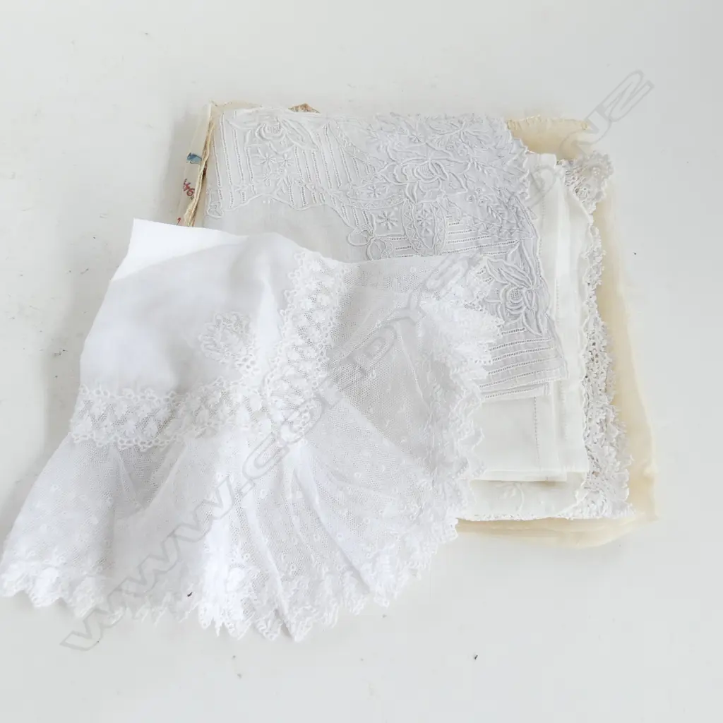 COLLECTION 8 ANTIQUE & VINTAGE HANDKERCHIEFS; FRENCH GOSSAMER SILK, WW1 MEMENTO ... Image 1++