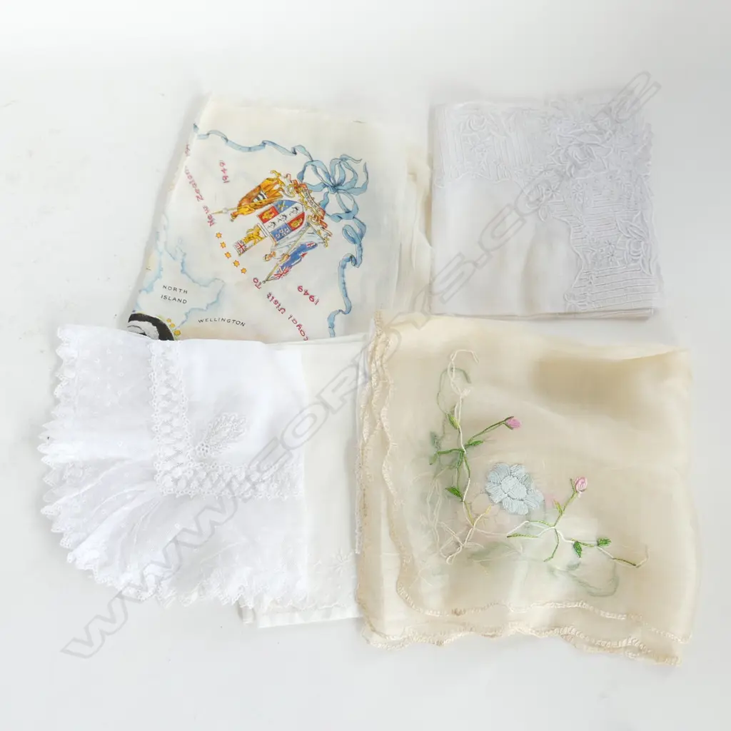 COLLECTION 8 ANTIQUE & VINTAGE HANDKERCHIEFS; FRENCH GOSSAMER SILK, WW1 MEMENTO ... Image 1++