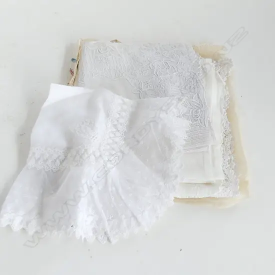 COLLECTION 8 ANTIQUE & VINTAGE HANDKERCHIEFS; FRENCH GOSSAMER SILK, WW1 MEMENTO ...