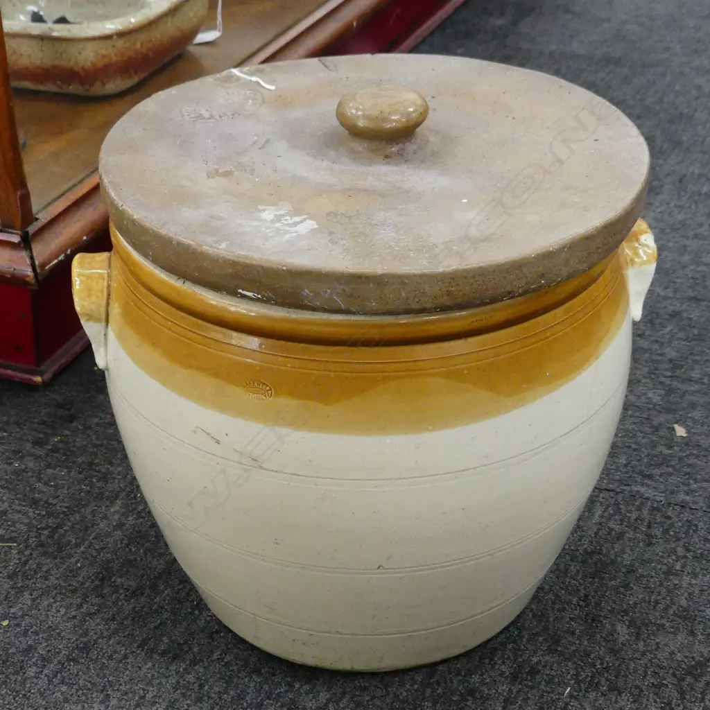 CROCK (BAKEWELL SYDNEY) HAIRLINES + LID (MURPHY BROS. CHCH) 350mm dia Image 1++