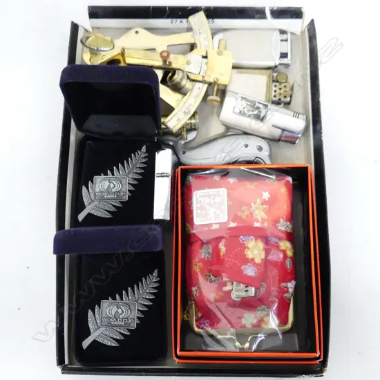 SMALL TRAY CIG LIGHTERS BRASS SEXTANT ETC