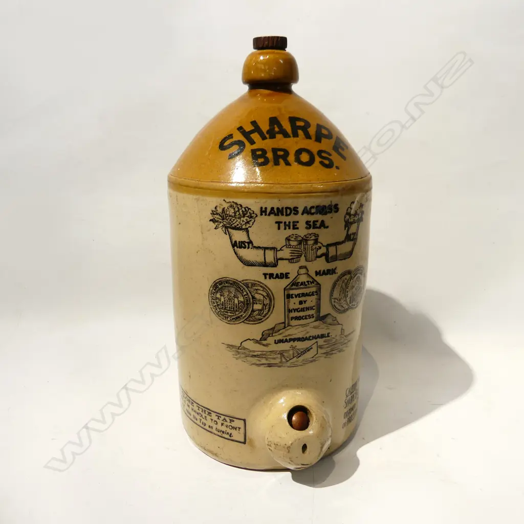 OLD STONEWARE CROCK 'SHARPE BROS - HANDS ACROSS THE SEA H. 380mm Image 1++