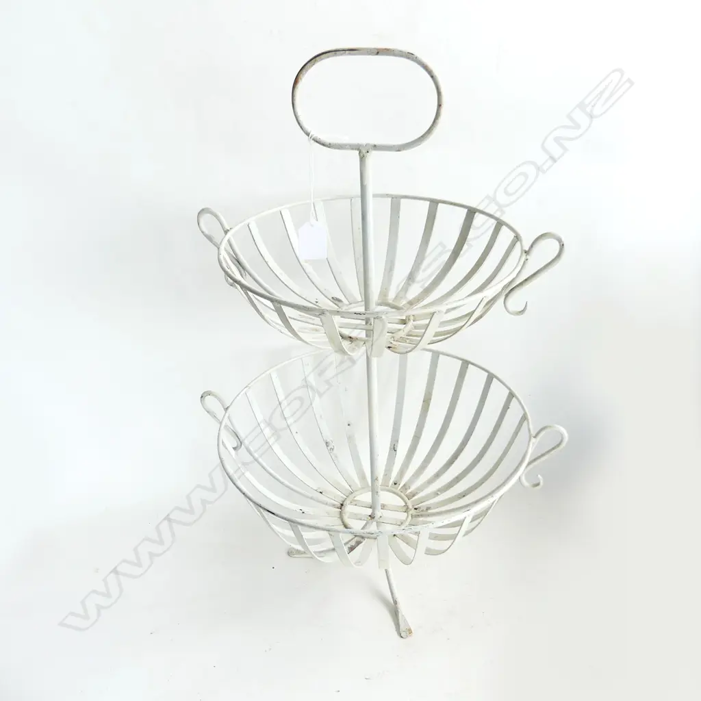 WHITE PAINTED METAL TWO TIER FRUIT STAND H.540mm Image 1++
