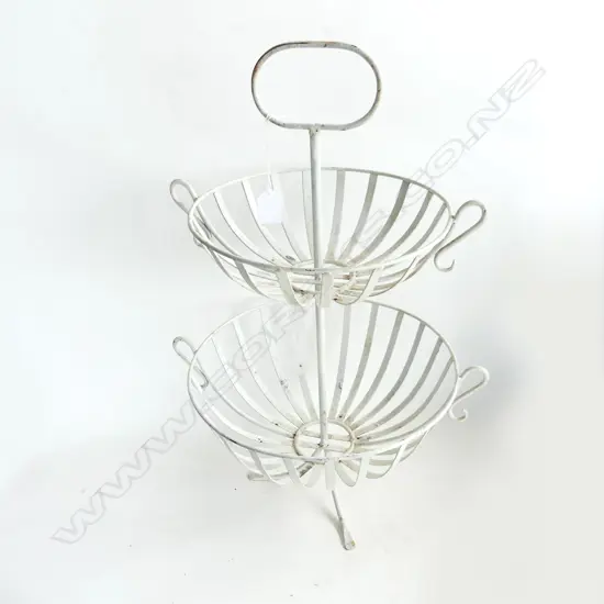 WHITE PAINTED METAL TWO TIER FRUIT STAND H.540mm