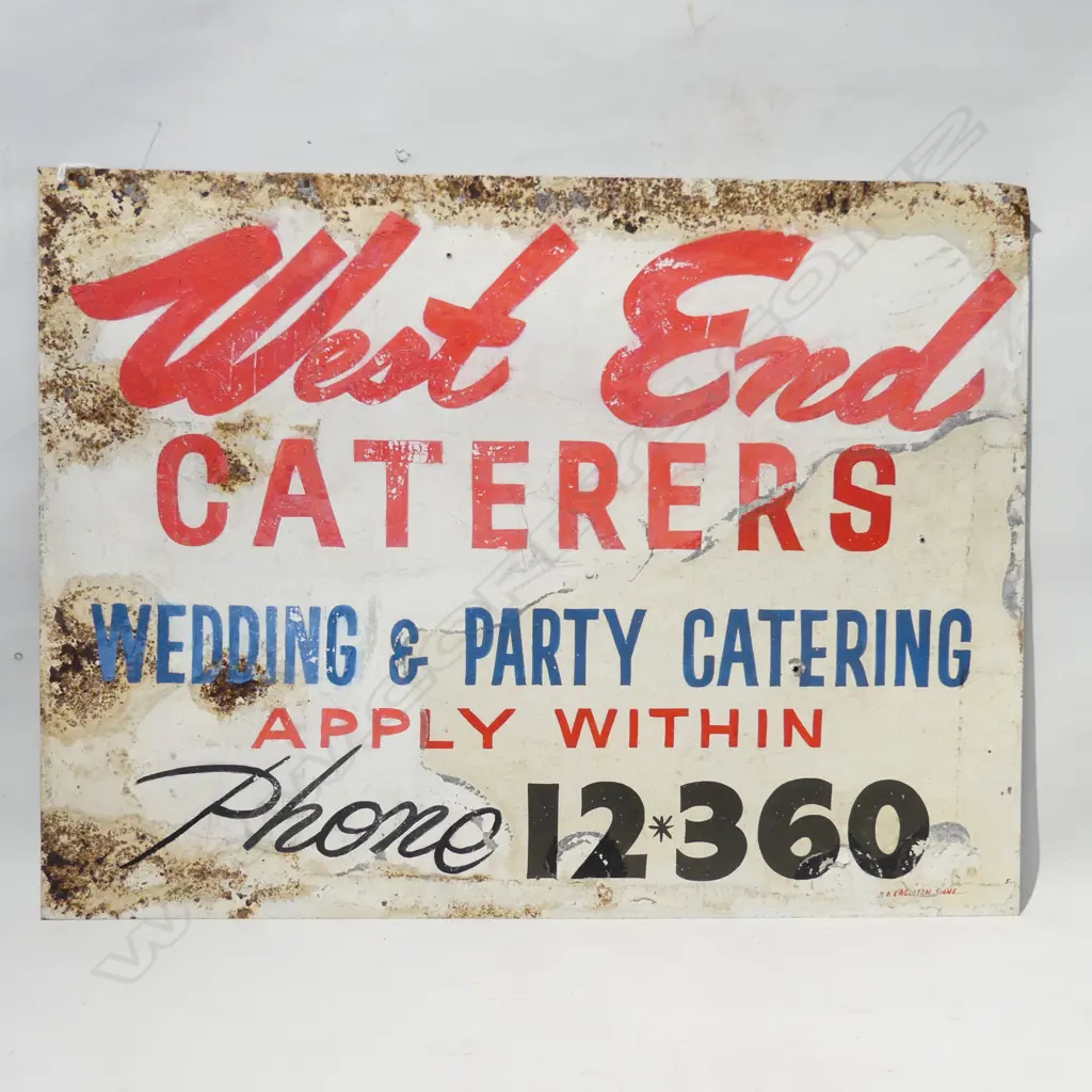 VINTAGE PAINTED METAL SIGN 'WEST END CATERERS' 455x600mm Image 1++