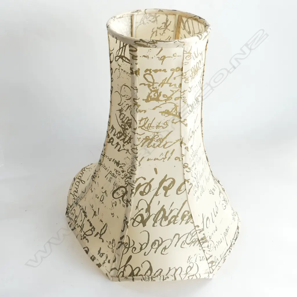 LAMPSHADE w. IVORY SILK FRENCH SCRIPT FABRIC H.415mm Image 1++