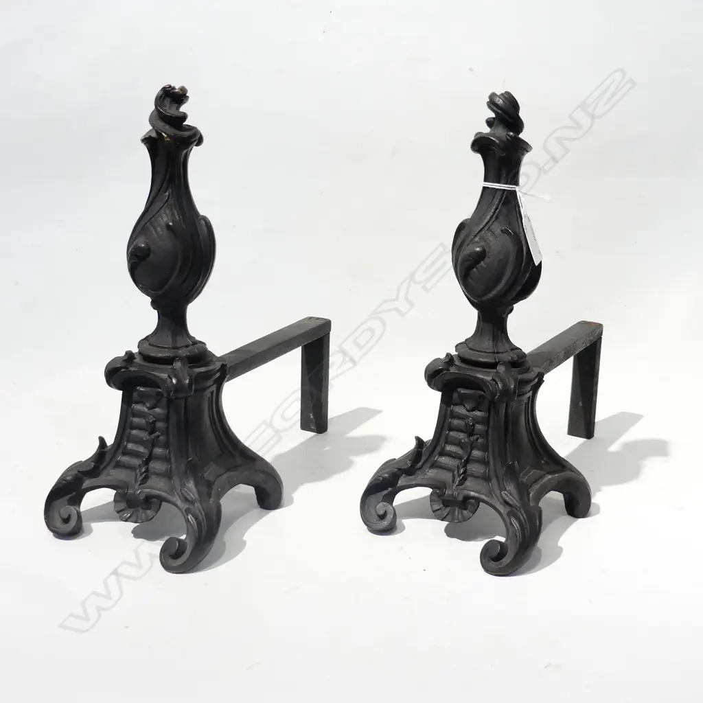 PR ANTIQUE FRENCH STYLE BRONZE ANDIRONS / FIRE DOGS blackened finish Image 1++