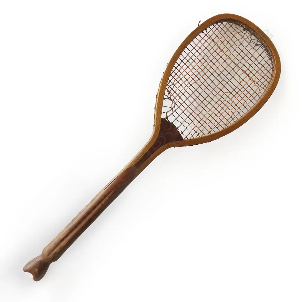 ANTIQUE 'THE DEMON'  'FISH TAIL' TENNIS RACKET. Stamped details. L.690mm Image 1++