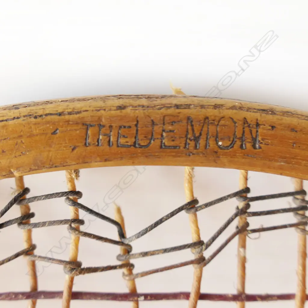 ANTIQUE 'THE DEMON'  'FISH TAIL' TENNIS RACKET. Stamped details. L.690mm Image 1++