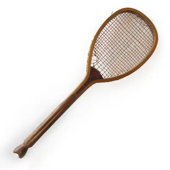 ANTIQUE 'THE DEMON'  'FISH TAIL' TENNIS RACKET. Stamped details. L.690mm