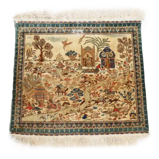 PERSIAN SILK PICTORIAL RUG 700 X 630mm...