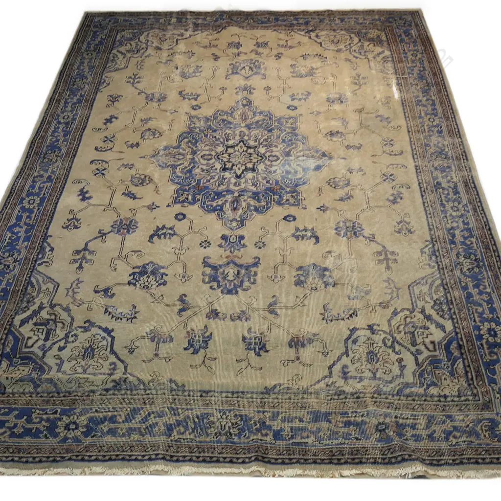 LG IVORY & BLUE PERSIAN CARPET, MAJOR WEAR & TWO LG TEARS, 2150 x 3300mm Image 1++
