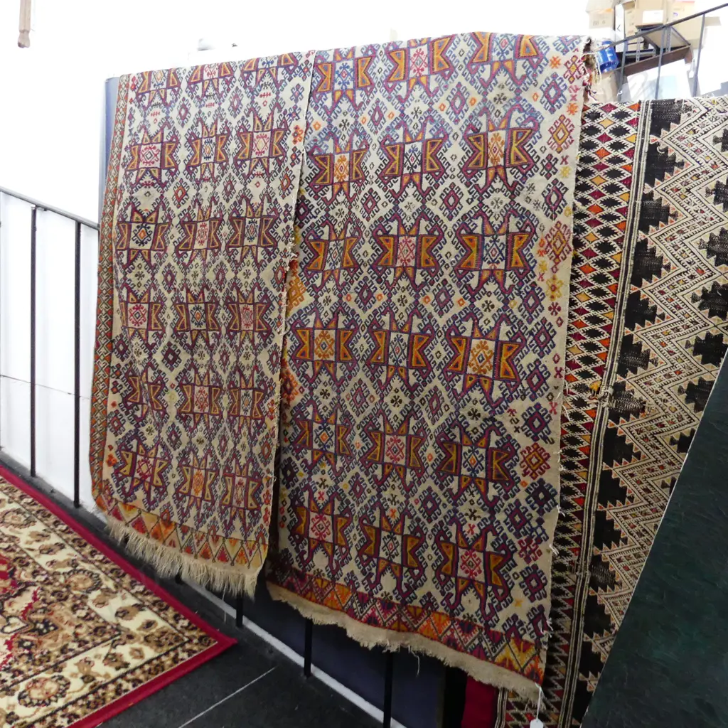 2 PCE KELIM STYLE RUG EMBROIDERED ON CANVAS LENGTHS 2000x730mm each panel Image 1++