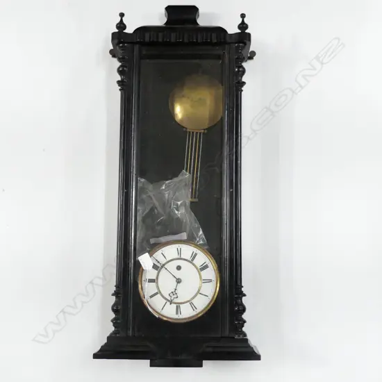 LATE 19thC EBONISED REGULATOR WALL CLOCK half column moldings H.950mm.