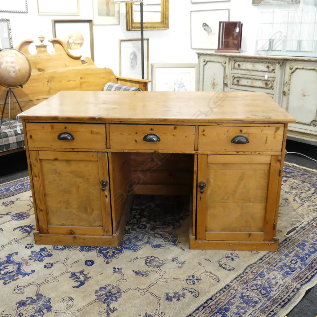ANTIQUE TWIN PEDESTAL DESK - 3 DRAWERS OVER 2 CUPBOARDS 1390x720x760mm Image 1++