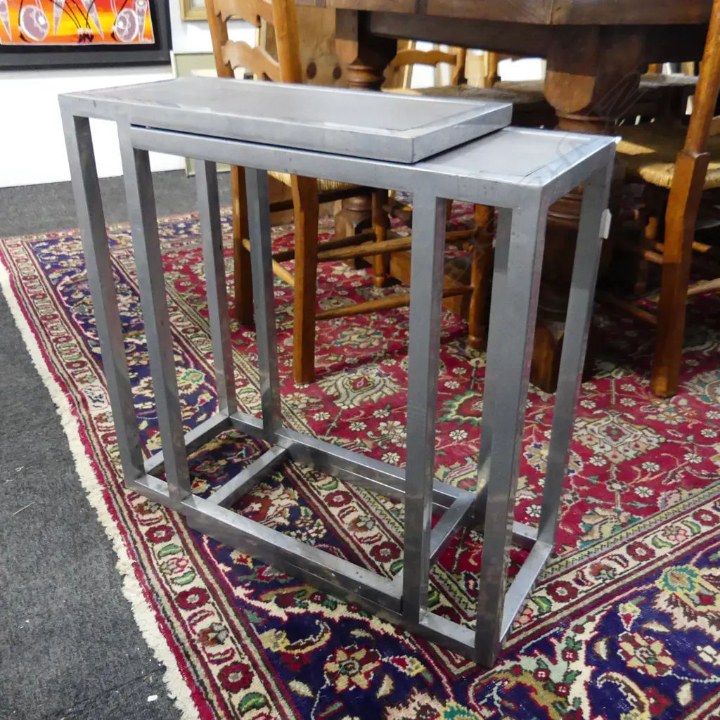 PR MODERN STEEL FRAMED SIDE TABLES 250x505x610mm Image 1++
