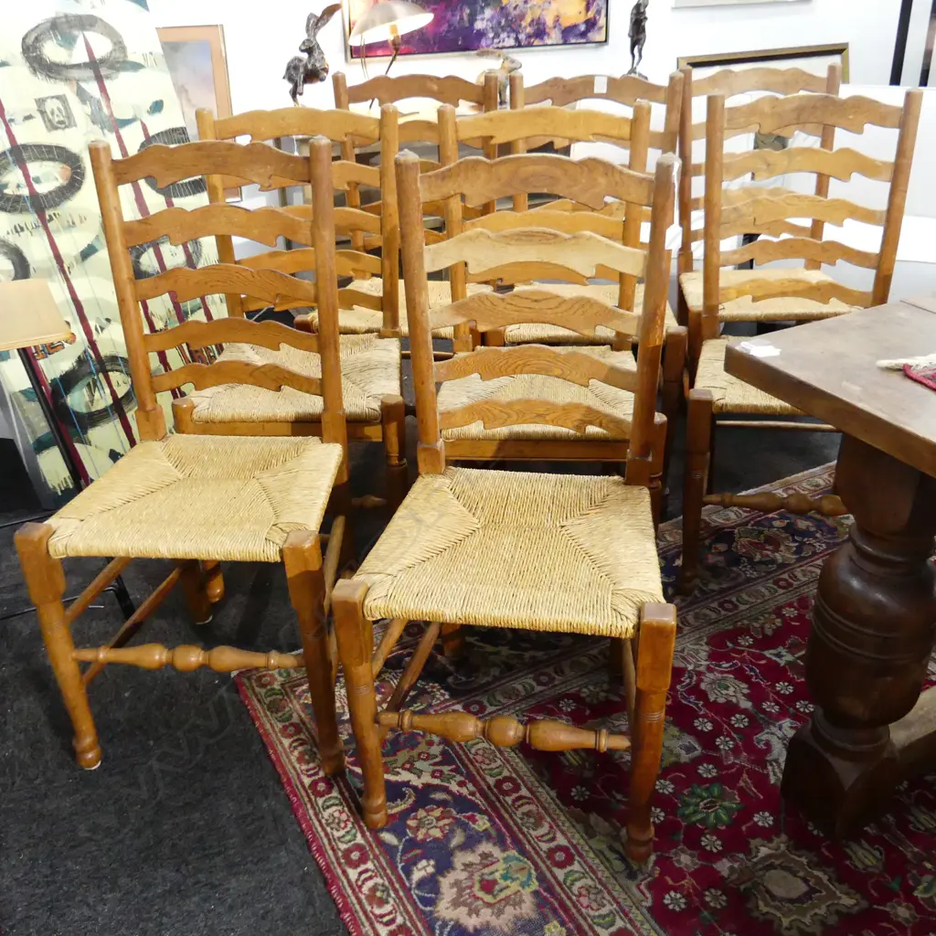8 LADDERBACK DINING CHAIRS - WOVEN RUSH SEATS Image 1++