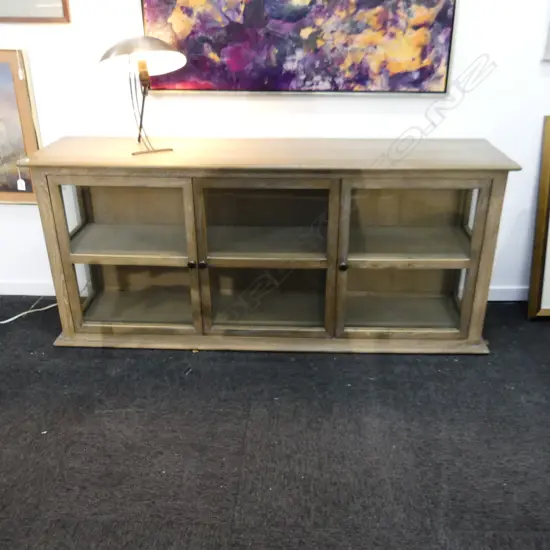 CONTEMPORARY LIMED OAK GLAZED CABINET 1640x400x725mm