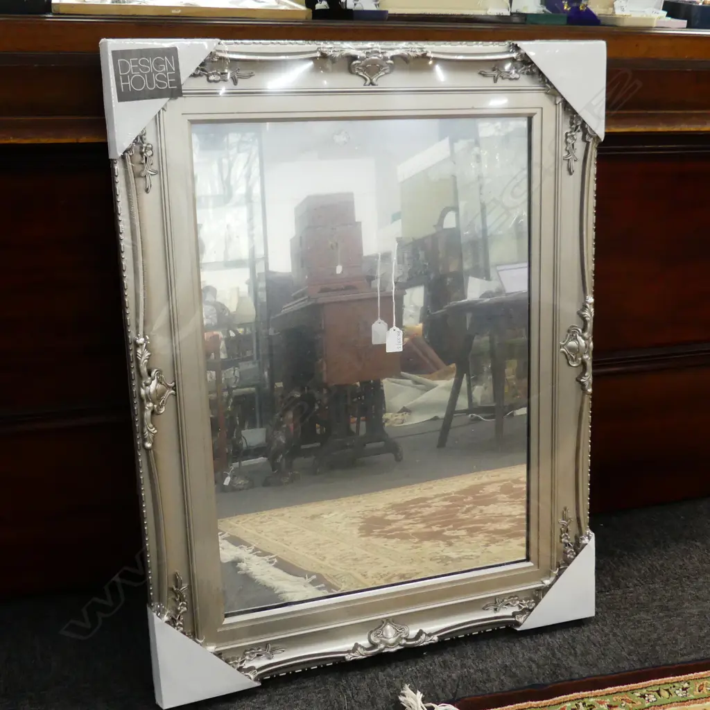 MODERN SILVER FRAMED MIRROR - AS NEW 890x690mm Image 1++