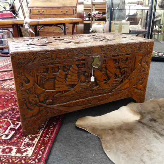 CARVED CHINESE CAMPHOR CHEST 1015x535x545mm
