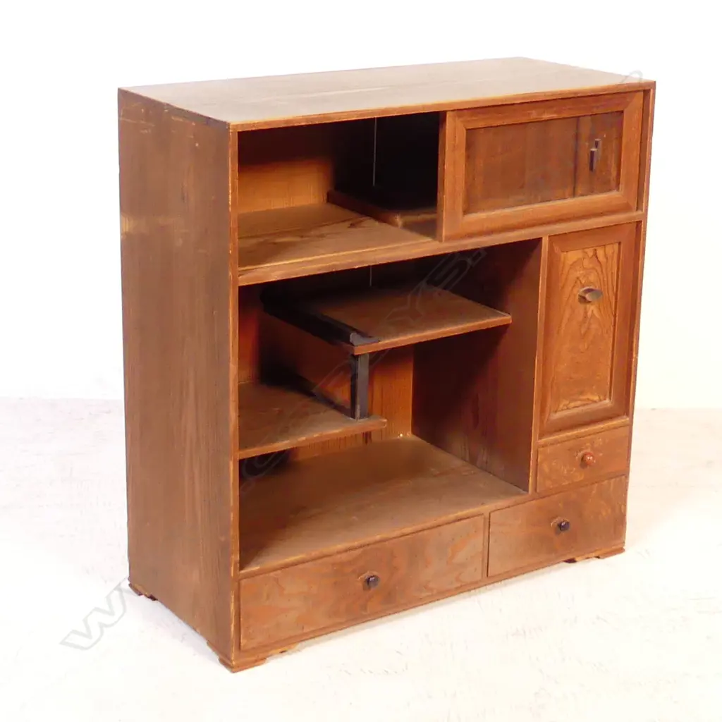 VINTAGE JAPANESE SMALL TANSU / BEDSIDE CABINET 3 drs + 3 drawers H.520mm Image 1++