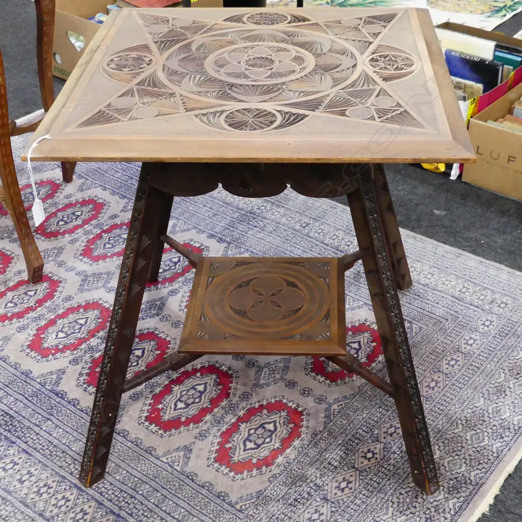 EARLY 20thC CHIP CARVED SIDE TABLE 600x600x650mm Image 1++