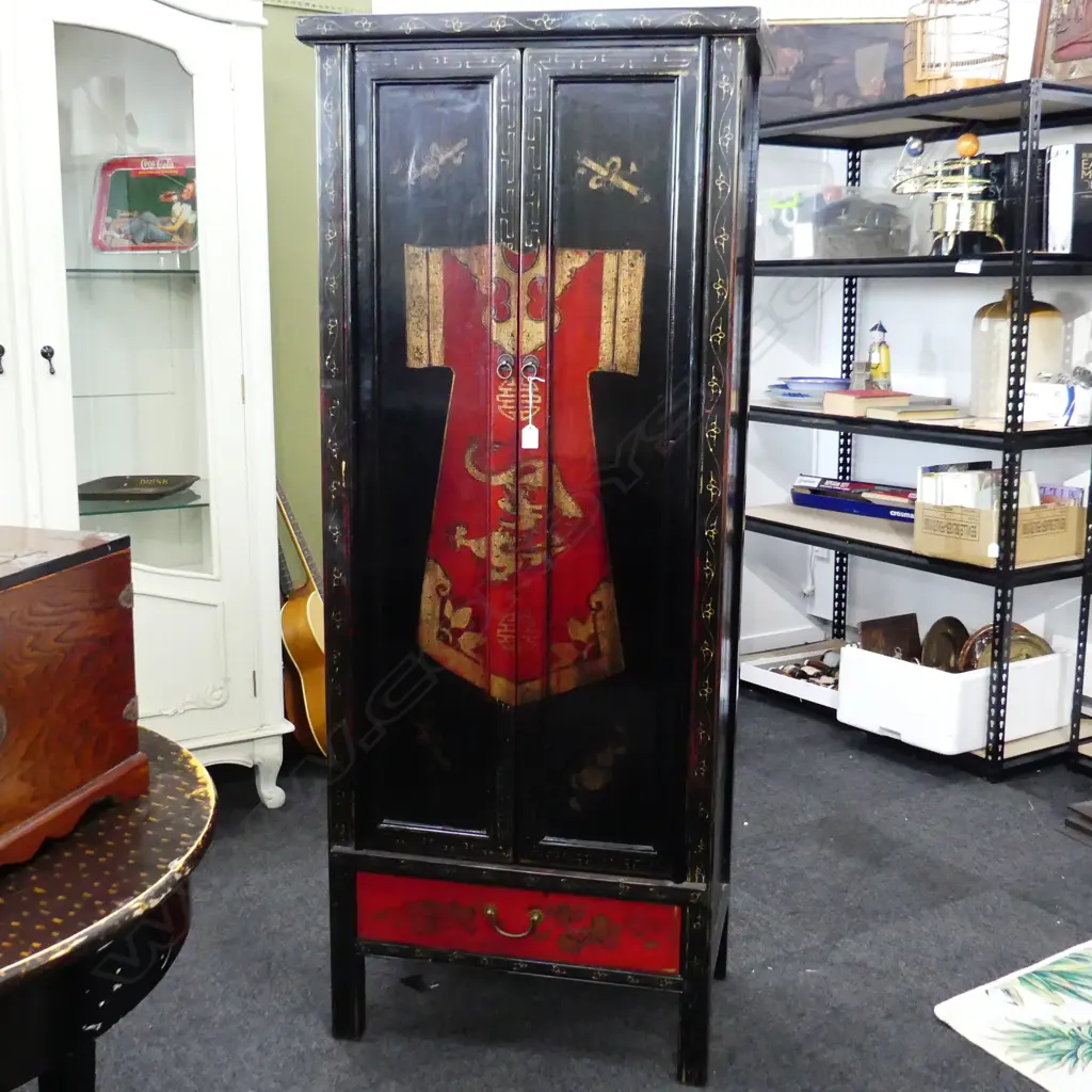 CHINESE LACQUER WARDROBE 710x430x1715mm Image 1++