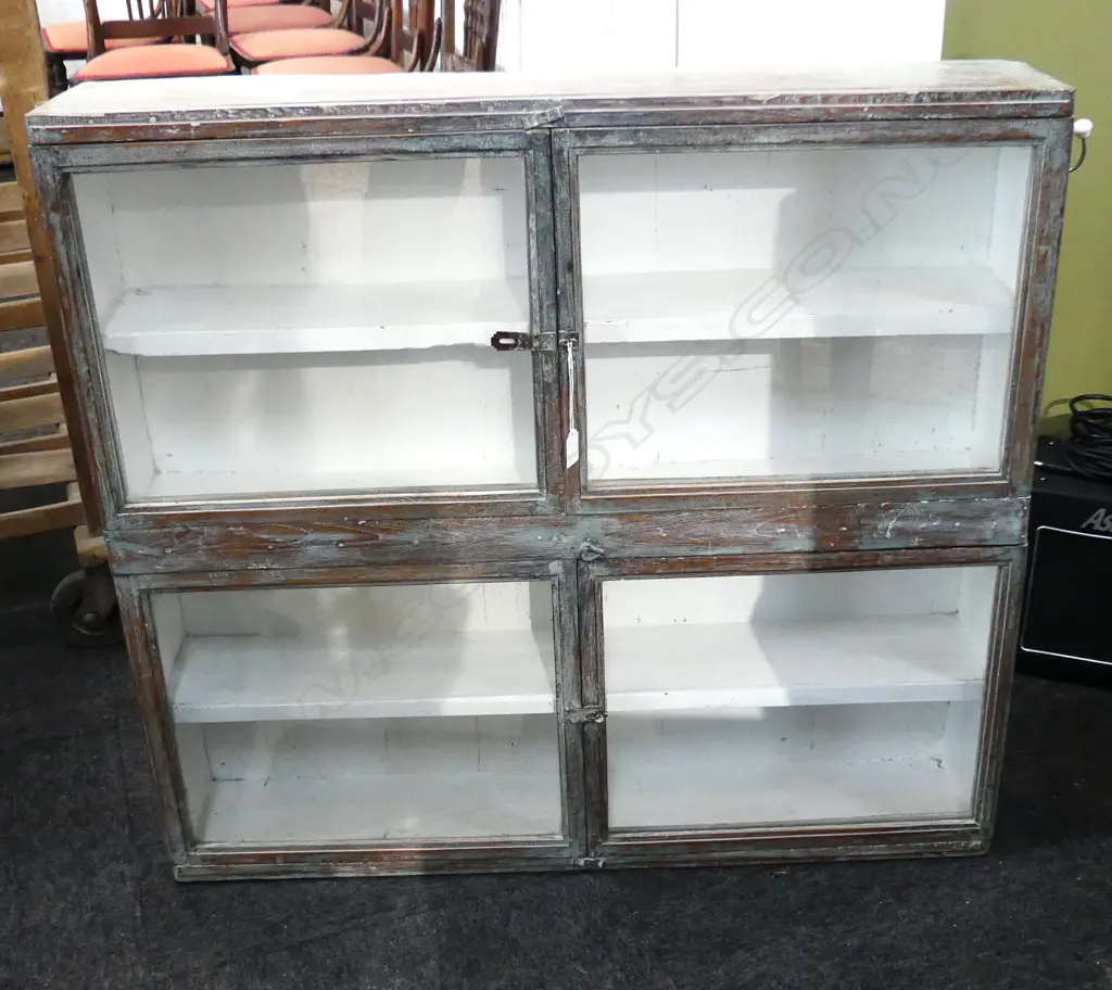VINTAGE STYLE PAINTED WOODEN CABINET; GLAZED DOORS 925x195x850mm Image 1++