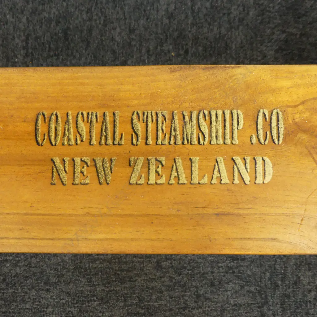 WOODEN BENCH STOOL w. STENCIL 'COASTAL STEAMSHIP CO.' L.1220mm Image 1++