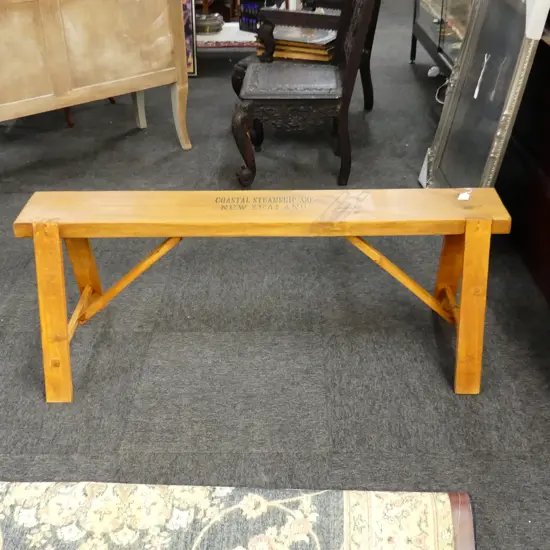 WOODEN BENCH STOOL w. STENCIL 'COASTAL STEAMSHIP CO.' L.1220mm