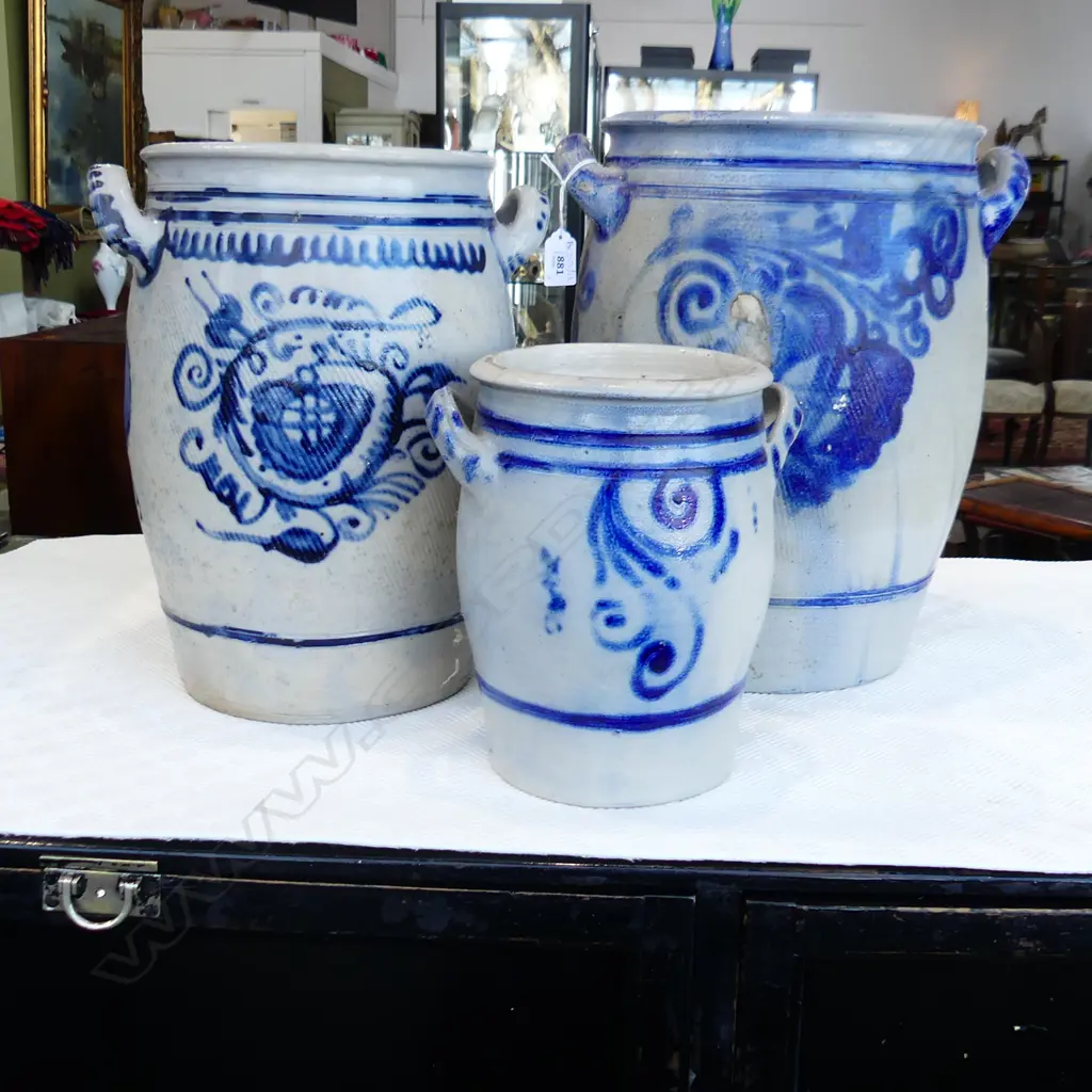 3 VINTAGE B/W SALT GLAZED POTS H.370mm Image 1++