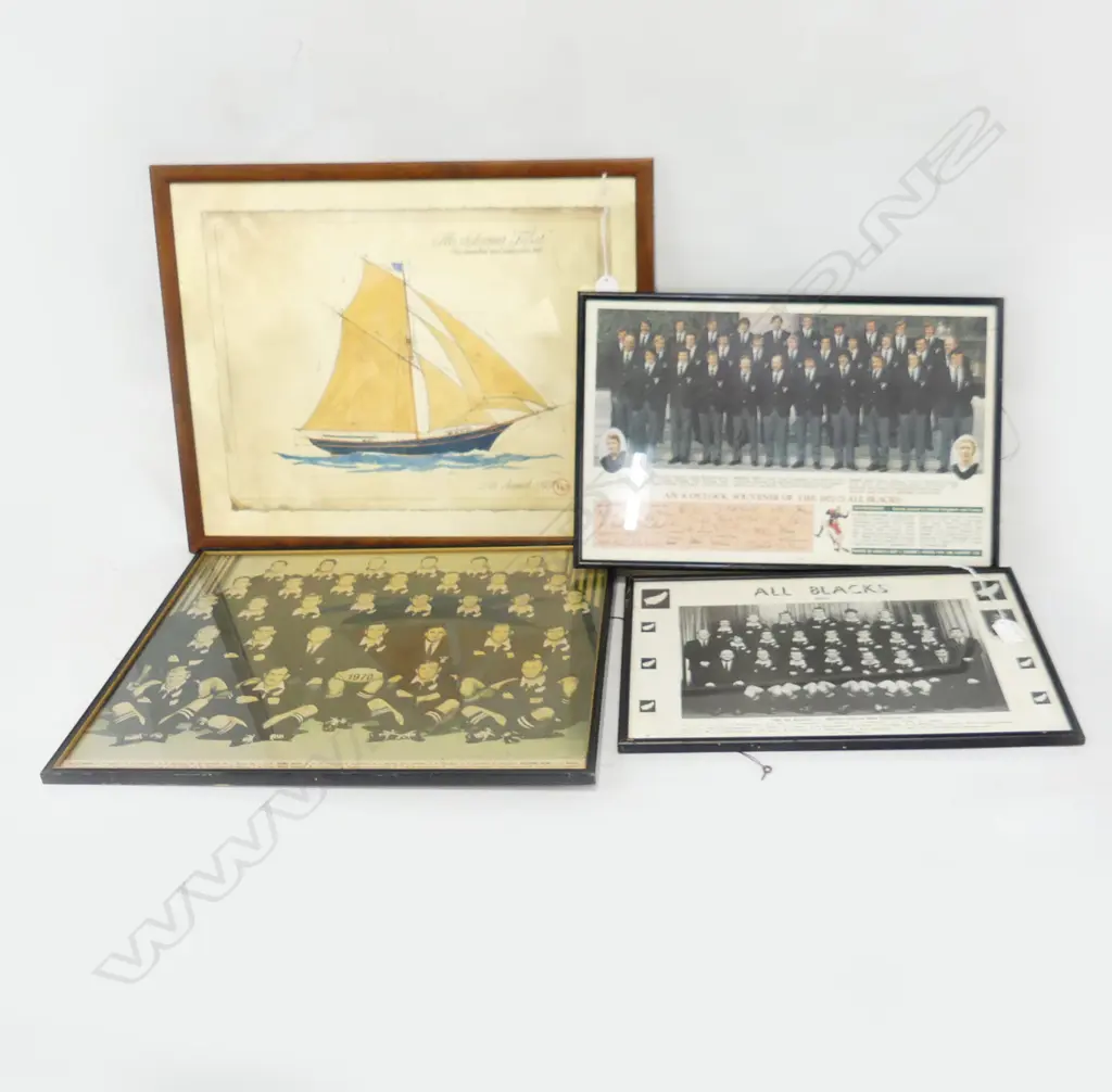 3 ALL BLACKS TEAM PHOTOS 1970s + PRINT 'THE SCHOONER 'JULIET'' 390x490mm Image 1++