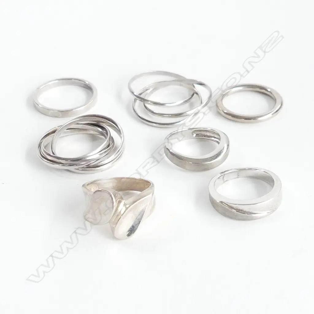 BAG 7 ASST SILVER WEDDING RINGS, 31GMS  Image 1++