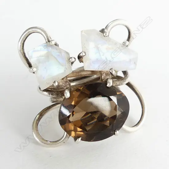 925, SMOKY QUARTZ and LABRADORITE RING 22 GRAMS