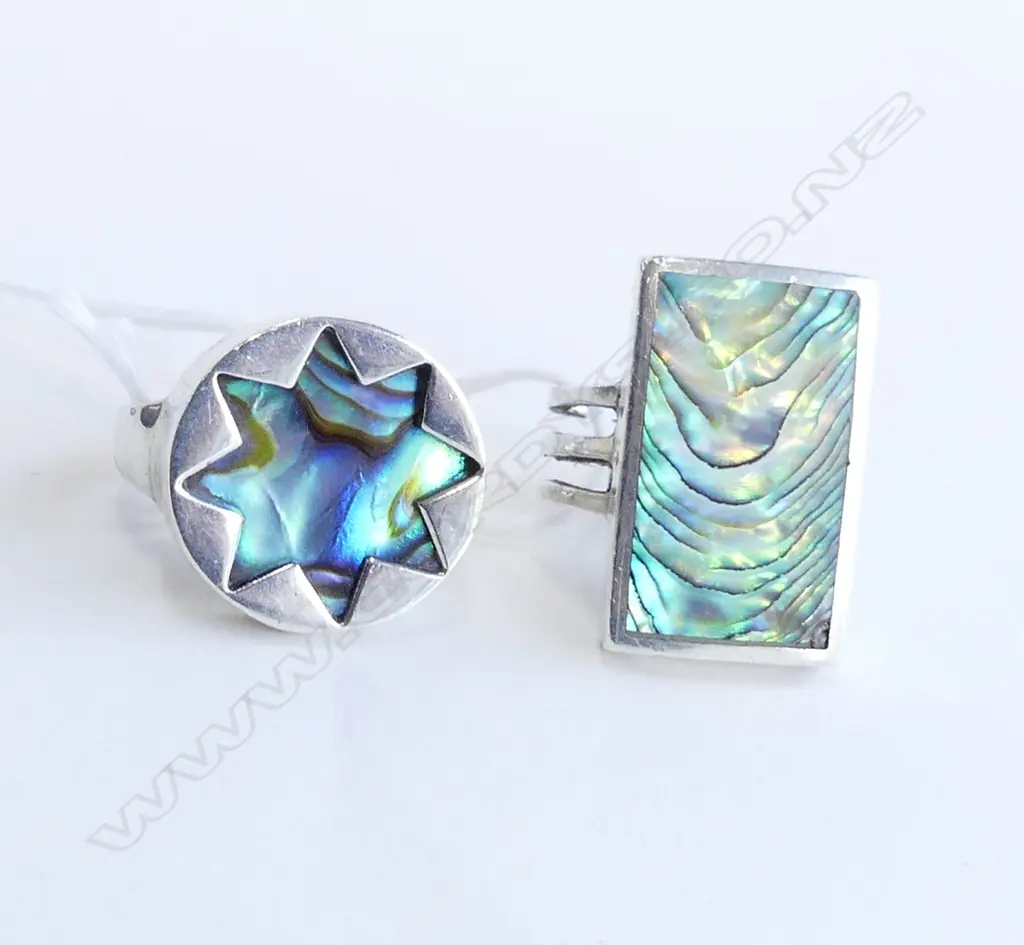 2 LARGE PAUA & SILVER DRESS RINGS Image 1++