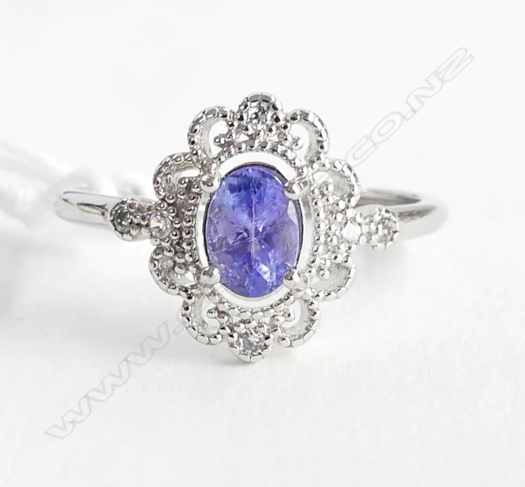 TANZANITE & CRYSTAL 925 SILVER PLATED ADJUSTABLE COSTUME JEWELLERY RING  Image 1++
