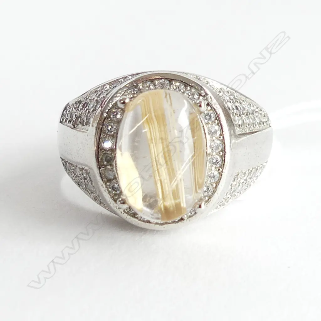 925 SILVER & GOLDEN RUTALITE ADJUSTABLE DRESS RING Image 1++