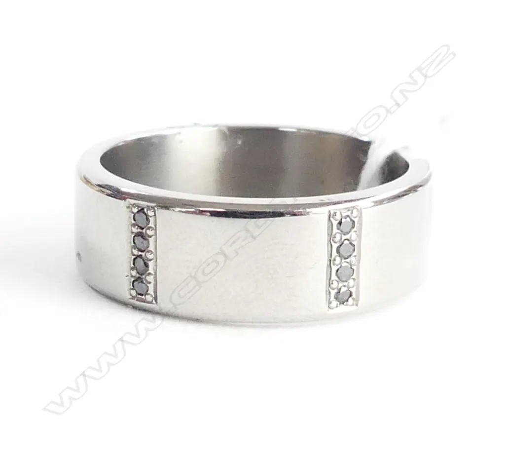 BLACK DIAMOND SET TITANIUM RING. SIZE W Image 1++
