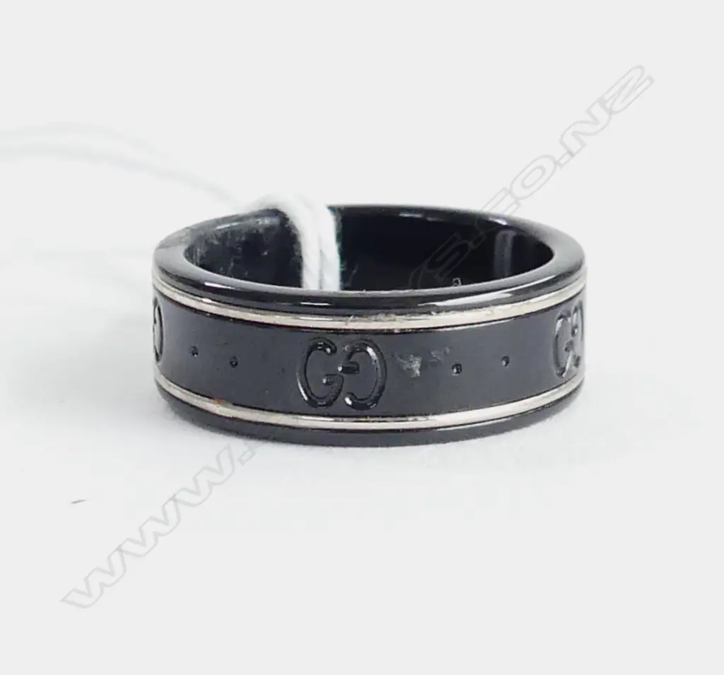 GUCCI CORUNDUM & 18CT WHITE GOLD ICON BAND RING, SZ N Image 1++