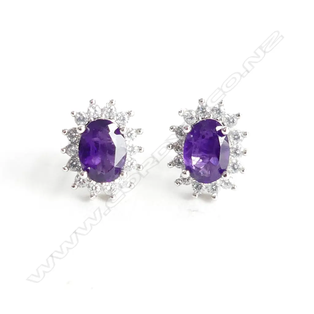 AMETHYST & CRYSTAL SILVER STUD EARRINGS  Image 1++