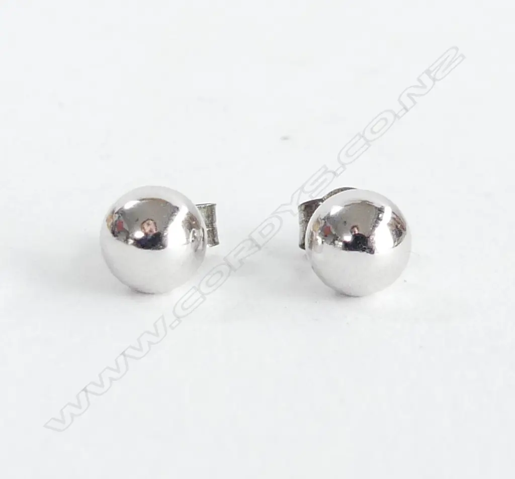 PR 9CT WHITE GOLD BALL STUD EARRINGS  Image 1++