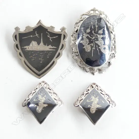  2 SIAM SILVER BROOCHES AND PAIR OF SIAM SILVER EARRINGS