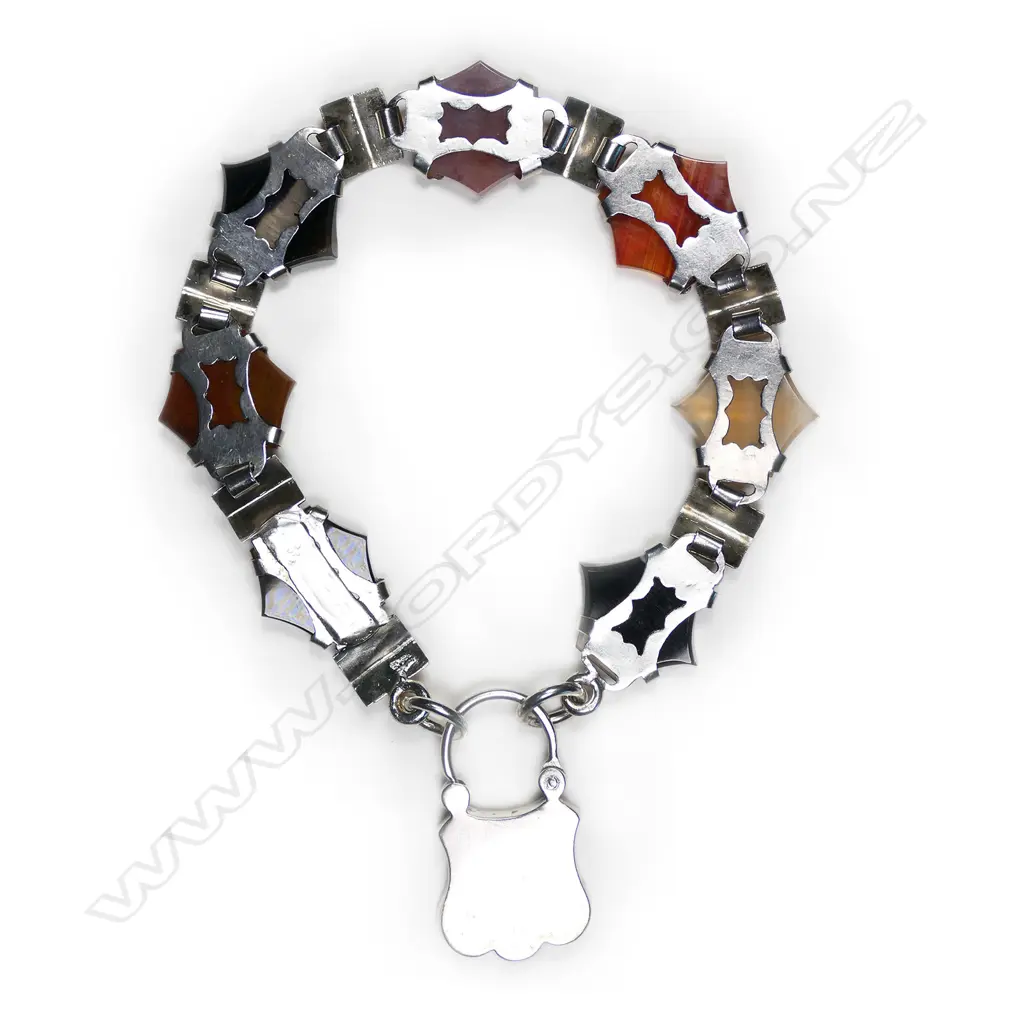 SCOTTISH STG SILVER AGATE BRACELET w. LOCKET Image 1++